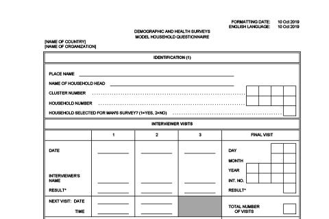 Photo of DHS Questionnaire Cover Page